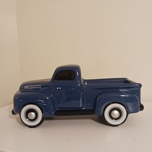 Ford F-1 Dark Blue Pickup Truck Planter with White Accents
